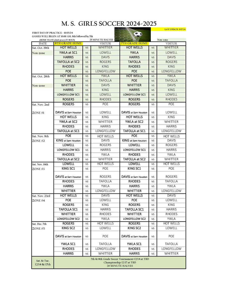 girls soccer schedule